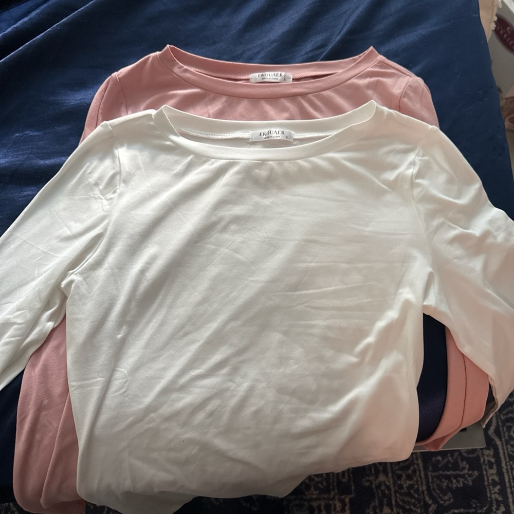 White and Pink Long Sleeve Tops